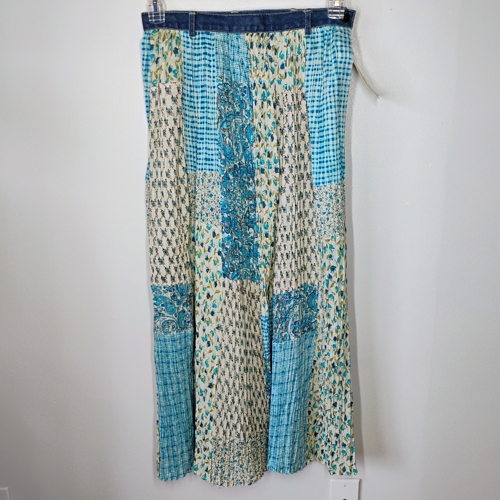 Vintage Just The Girls Patchwork Midi Skirt Womens 4 Blue Cottagecore Western